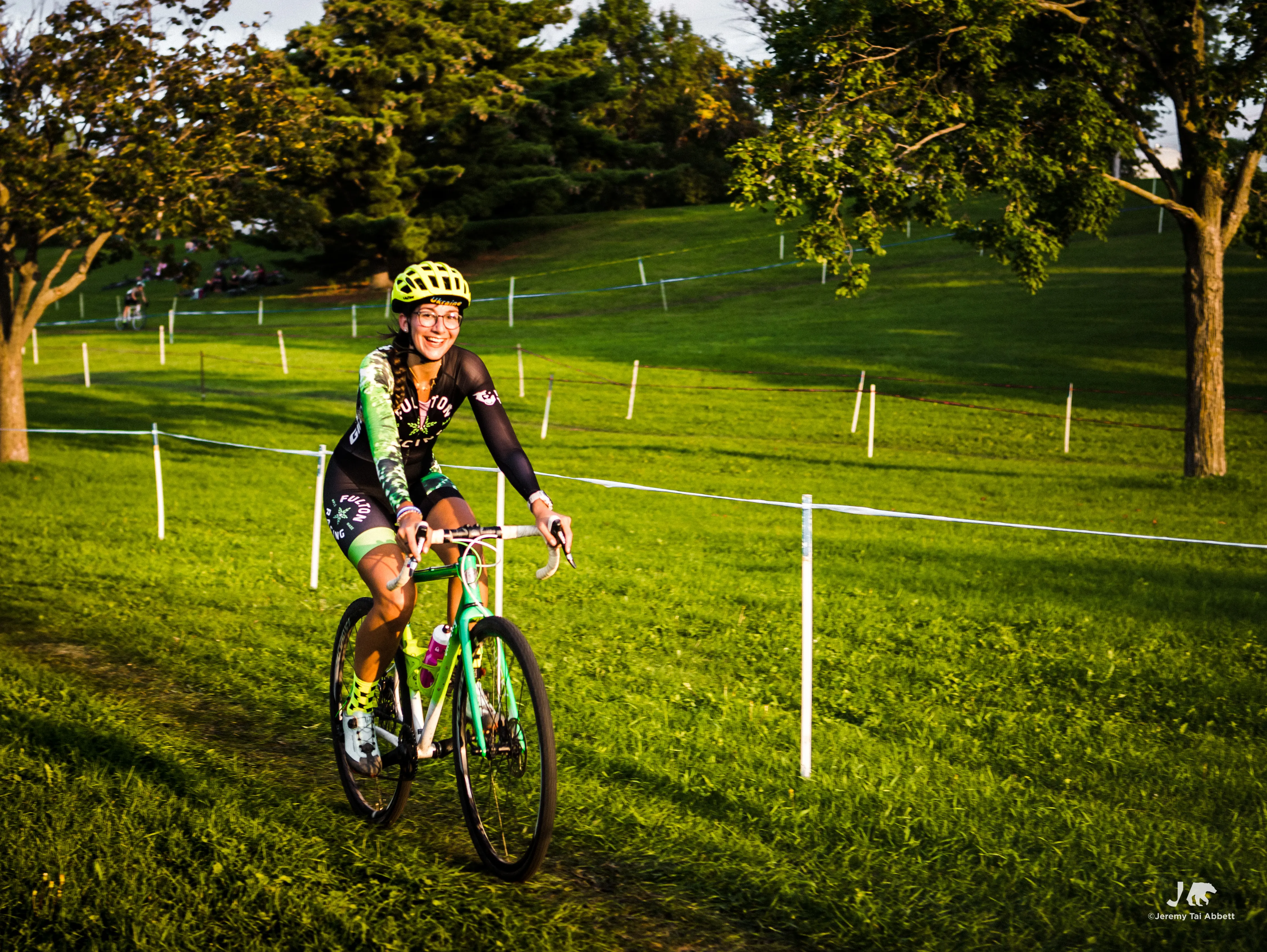 Kadence Novak of Fulton Cycling in-between the tape with #smilesformiles.