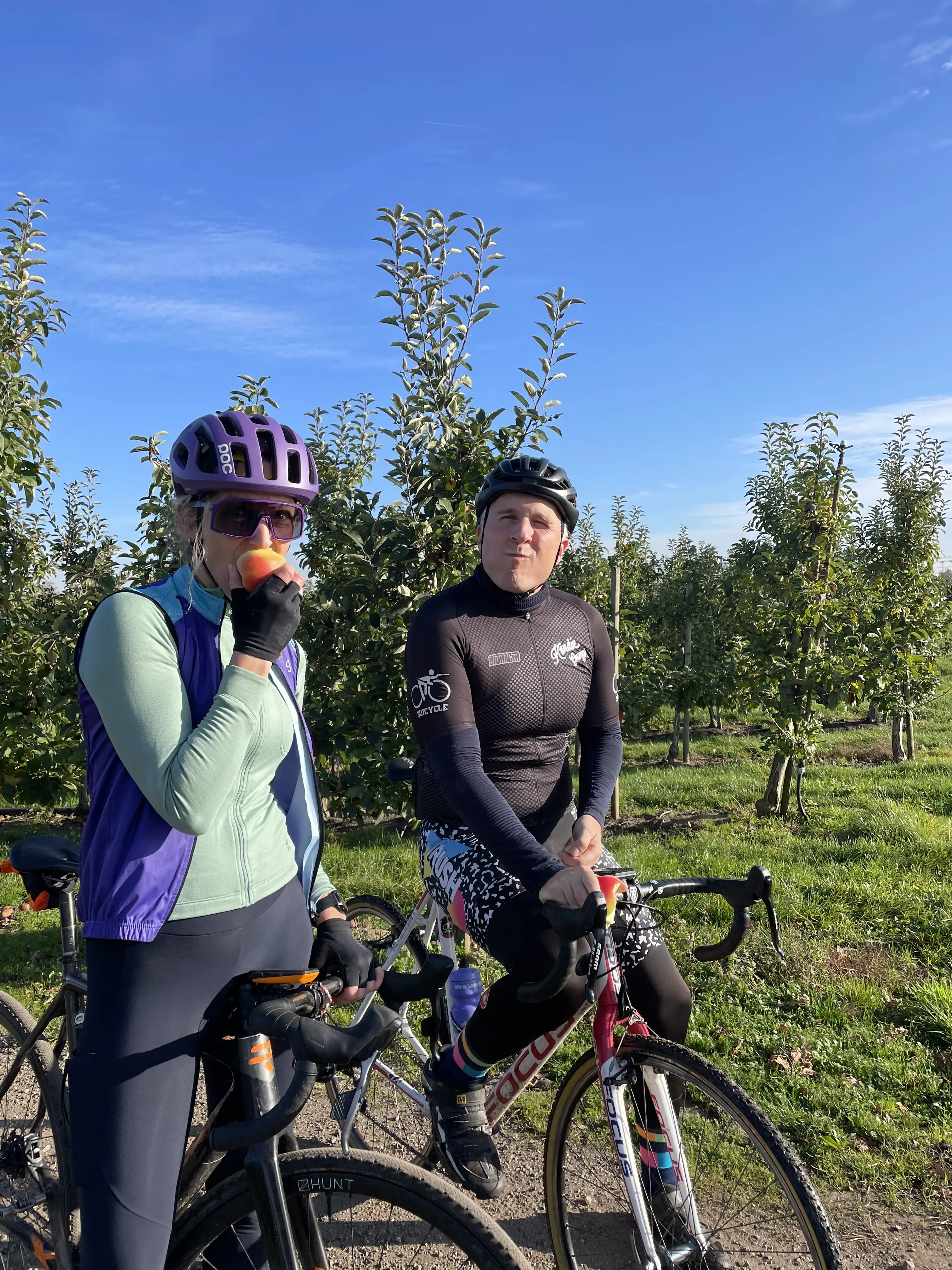 Kathi and Paul enjoying some of the local fruit in November.